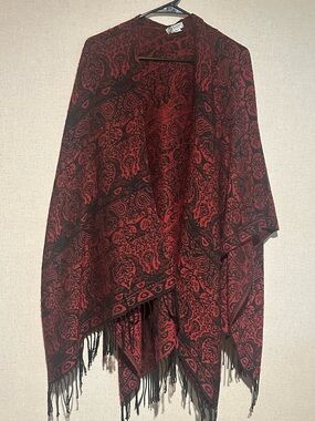Bellissima Accessories Red Black Paisley Fringe Pashmina Shawl Wrap